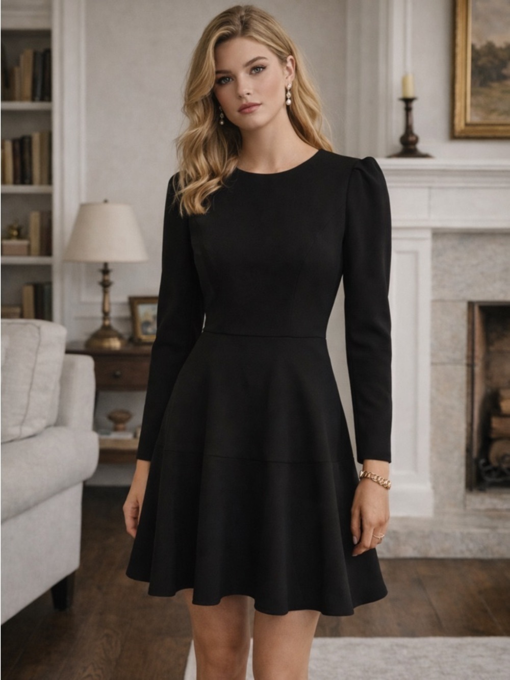 Gal Meets Glam Women's Black Long Sleeve Fit & Flare Mini Dress 00 36316